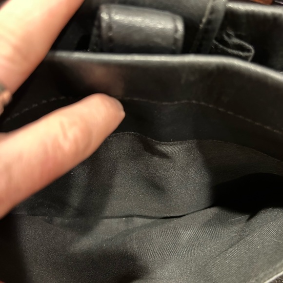 VINTAGE FOSSIL BLACK LEATHER UPCYCLED PAINTED BAG - Picture 8 of 14